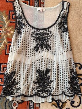 Mesh beaded embroidered Sundance tank blouse